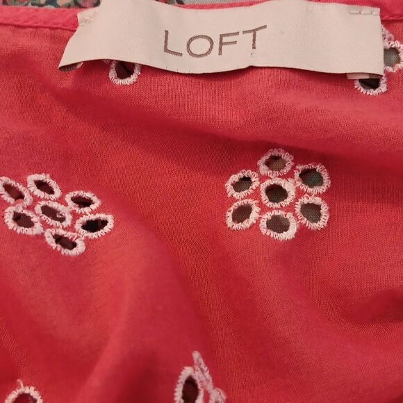 Loft Melon Eyelet Embroidery Summer Top Cottagecore Coastal Cowgirl - Picture 7 of 10